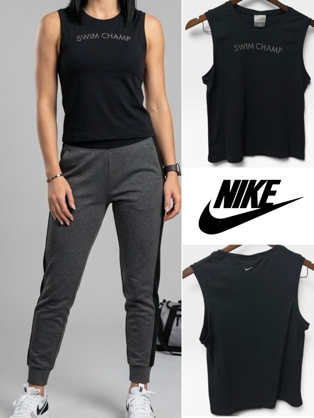 Nike | NWOT Black 'Swim Champ' Sleeveless Crop Muscle Tank Top (size S)